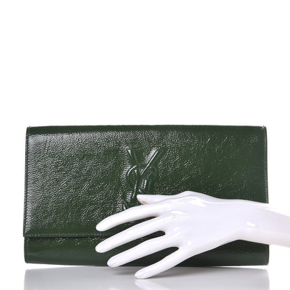 Saint Laurent Textured Patent Calfskin Large Belle De Jour Clutch Tartan Green 2 of 6