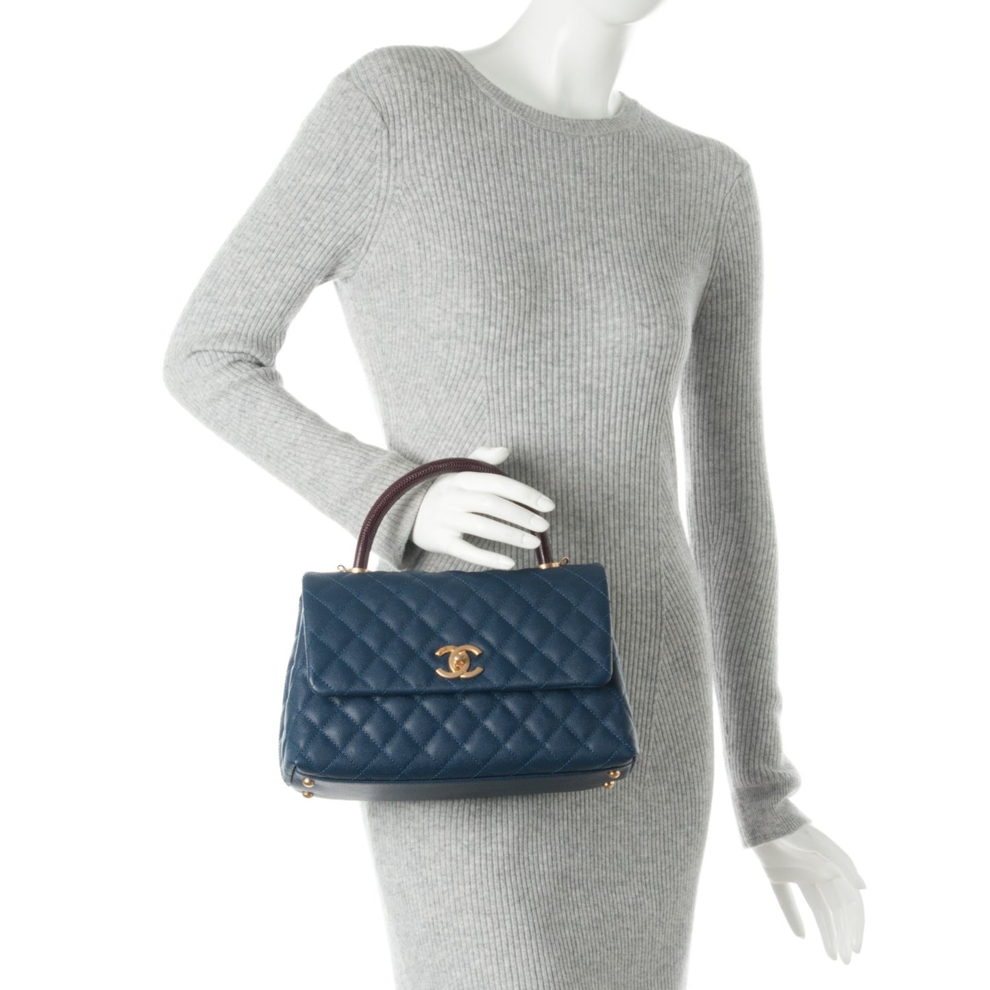 Caviar Lizard Quilted Small Coco Handle Flap Navy