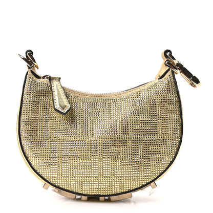 Fendi Crystal Vitello Laminato Suede FF Nano Fendigraphy Hobo Charm Platino 2 of 18