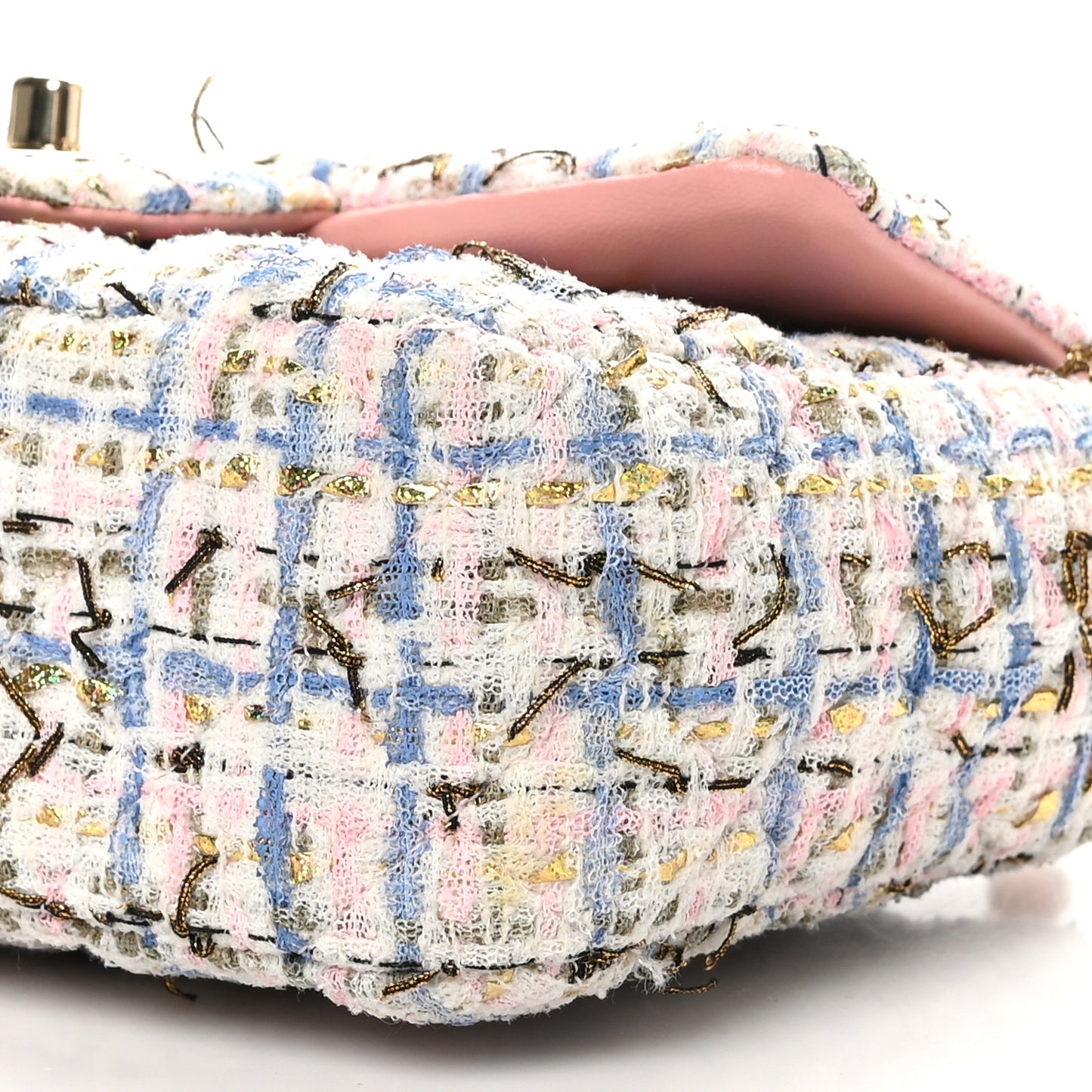 Tweed Quilted Mini Rectangular Flap Light Blue Pink Gold White
