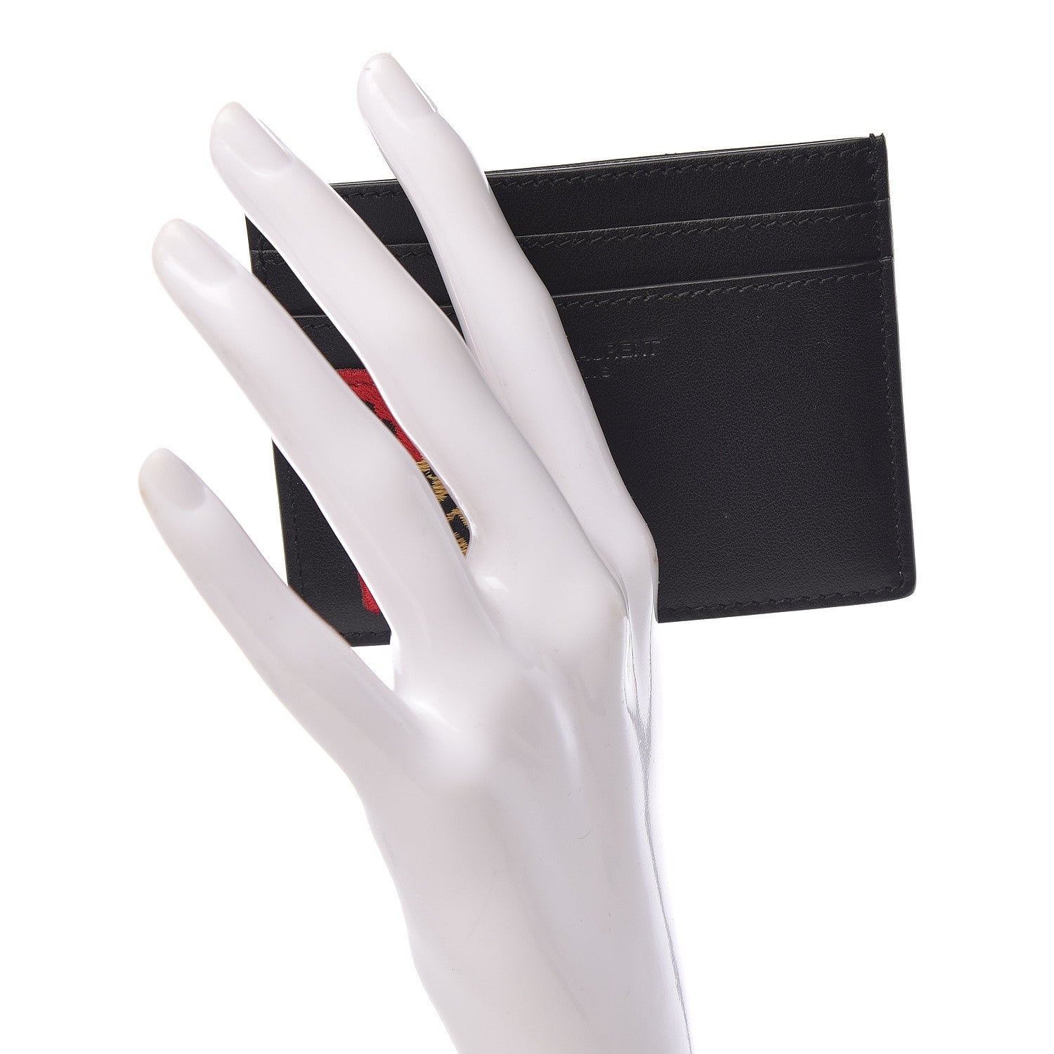 Saint Laurent Calfskin Paris SL Love Patch Credit Card Case Black 2 of 8