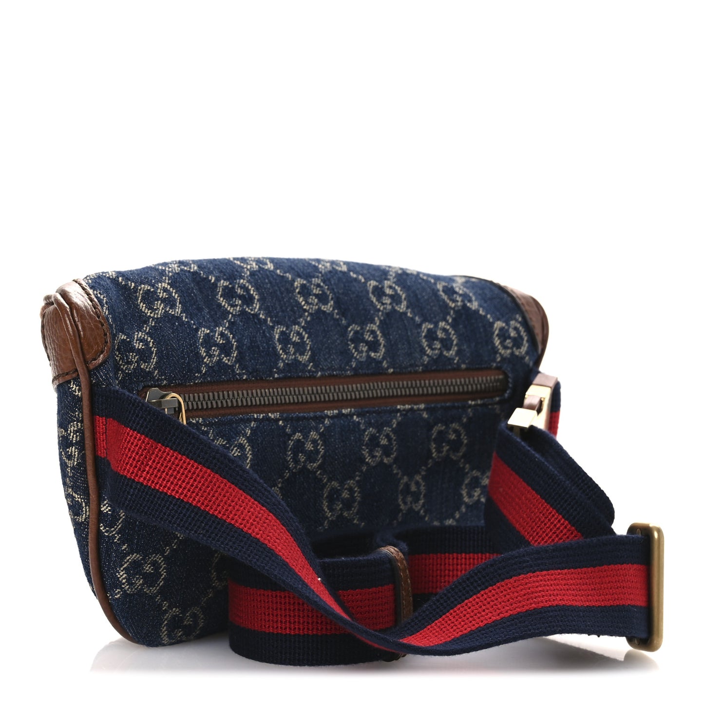 New Denim GG Monogram Dollar Calfskin Web Retro Interlocking G Belt Bag Blue Tea Cuir Epilog