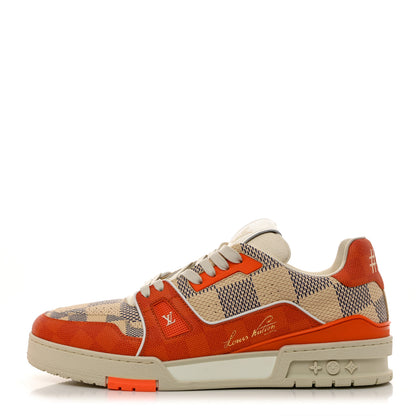 Louis Vuitton Damier Grained Calfskin Monogram Mens LV Trainer Sneakers 9 Orange 1 of 12