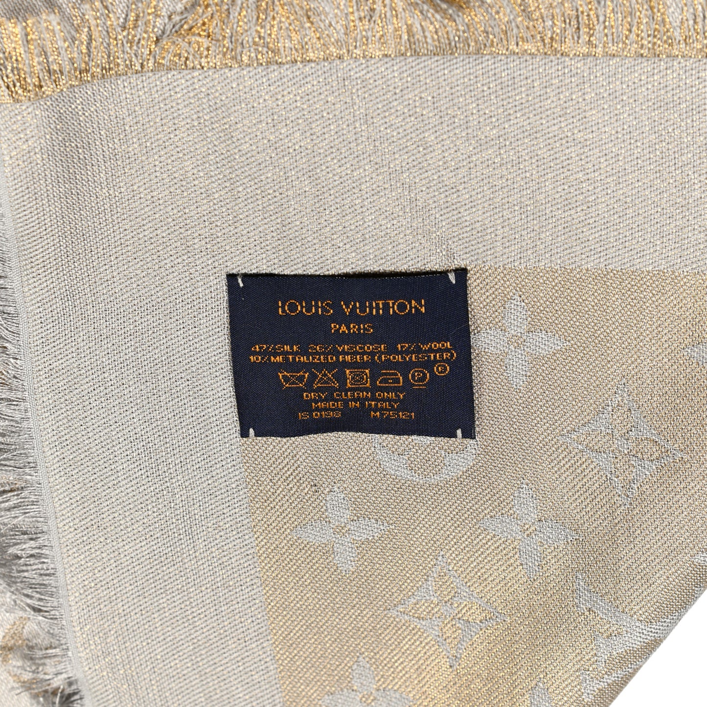 Silk Lurex Wool Monogram Shine Shawl Greige