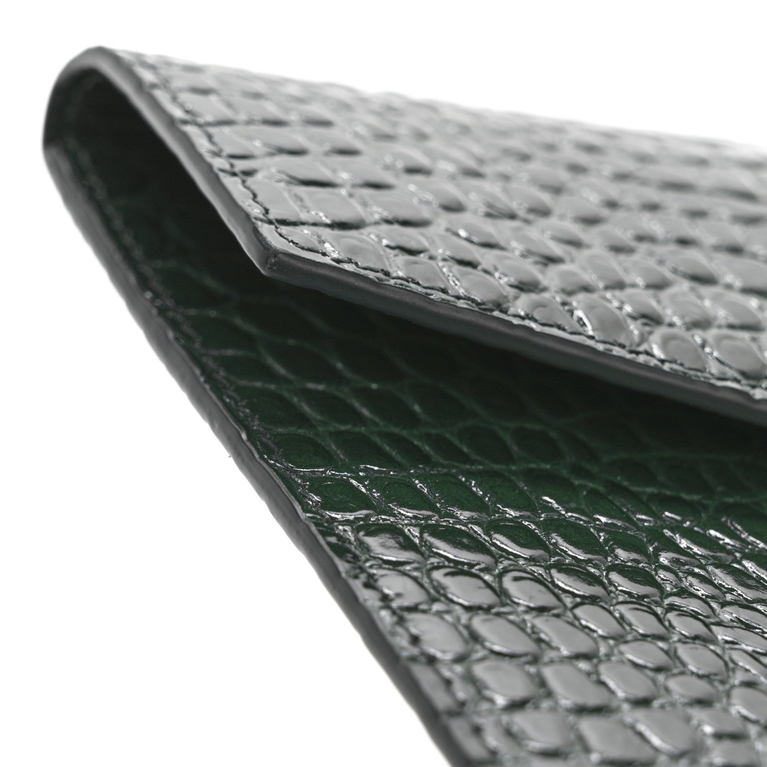 Saint Laurent Calfskin Crocodile Embossed Uptown Monogram Clutch Dark Green 8 of 10