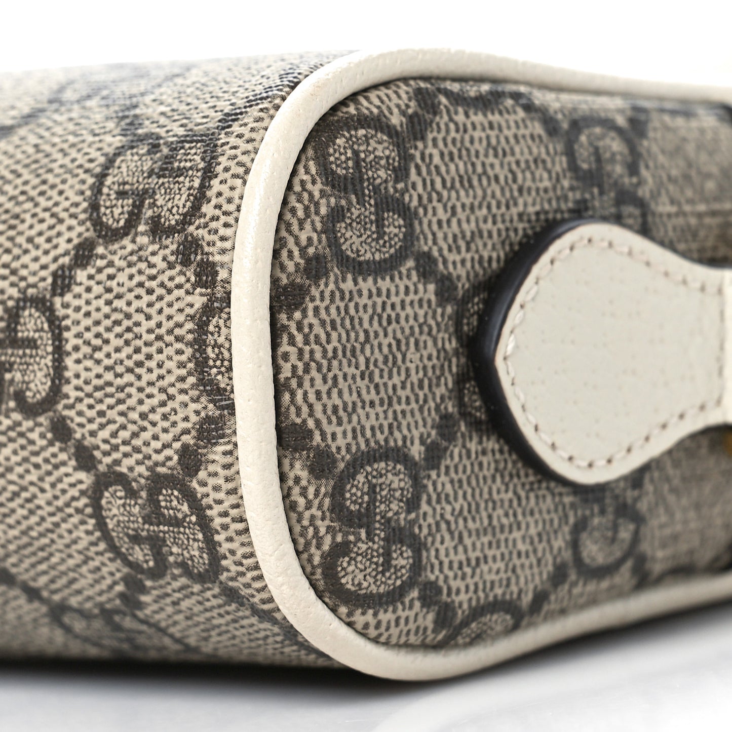 GG Supreme Monogram Textured Calfskin Web Mini Ophidia Shoulder Bag Beige Ebony Mystic White