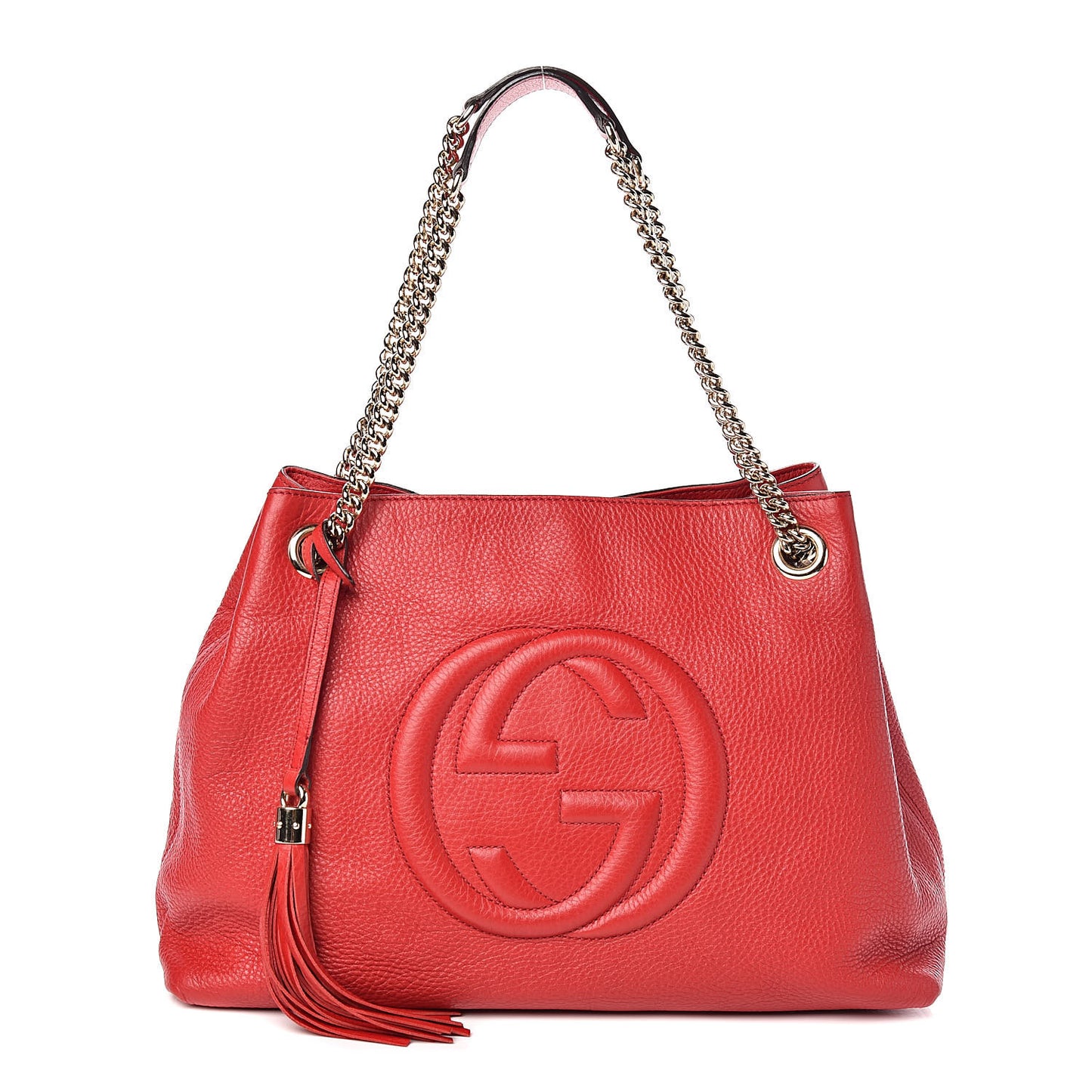 Pebbled Calfskin Medium Soho Chain Shoulder Bag Tabasco Red