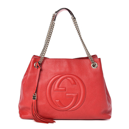 Gucci Pebbled Calfskin Medium Soho Chain Shoulder Bag Tabasco Red 1 of 14
