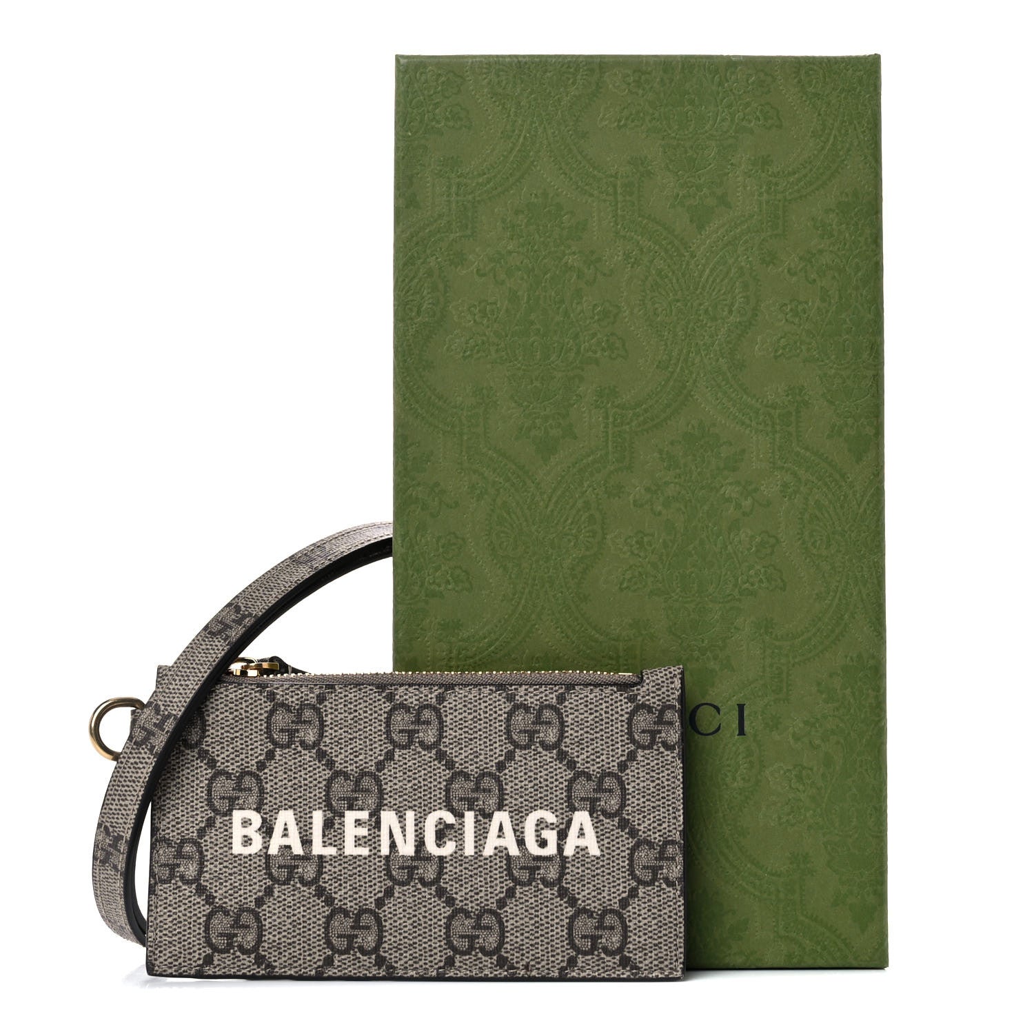 Gucci X BALENCIAGA GG Supreme Monogram Logo Card Case With Strap Beige Ebony 7 of 7