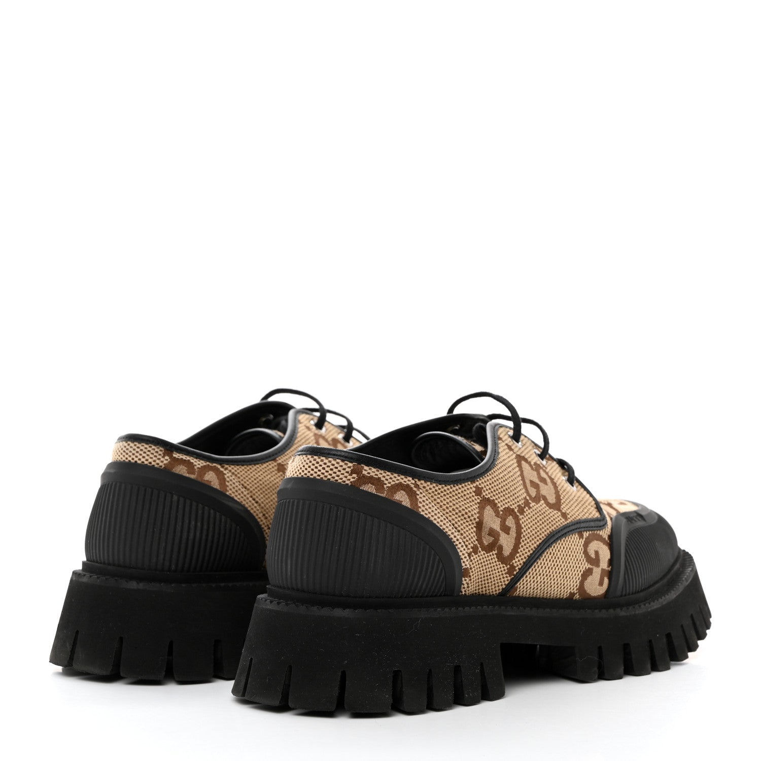 Gucci Monogram Jumbo GG Miro Soft Calfskin Mens Lug Sole Derby Loafers 8.5 Camel Ebony Black 4 of 9