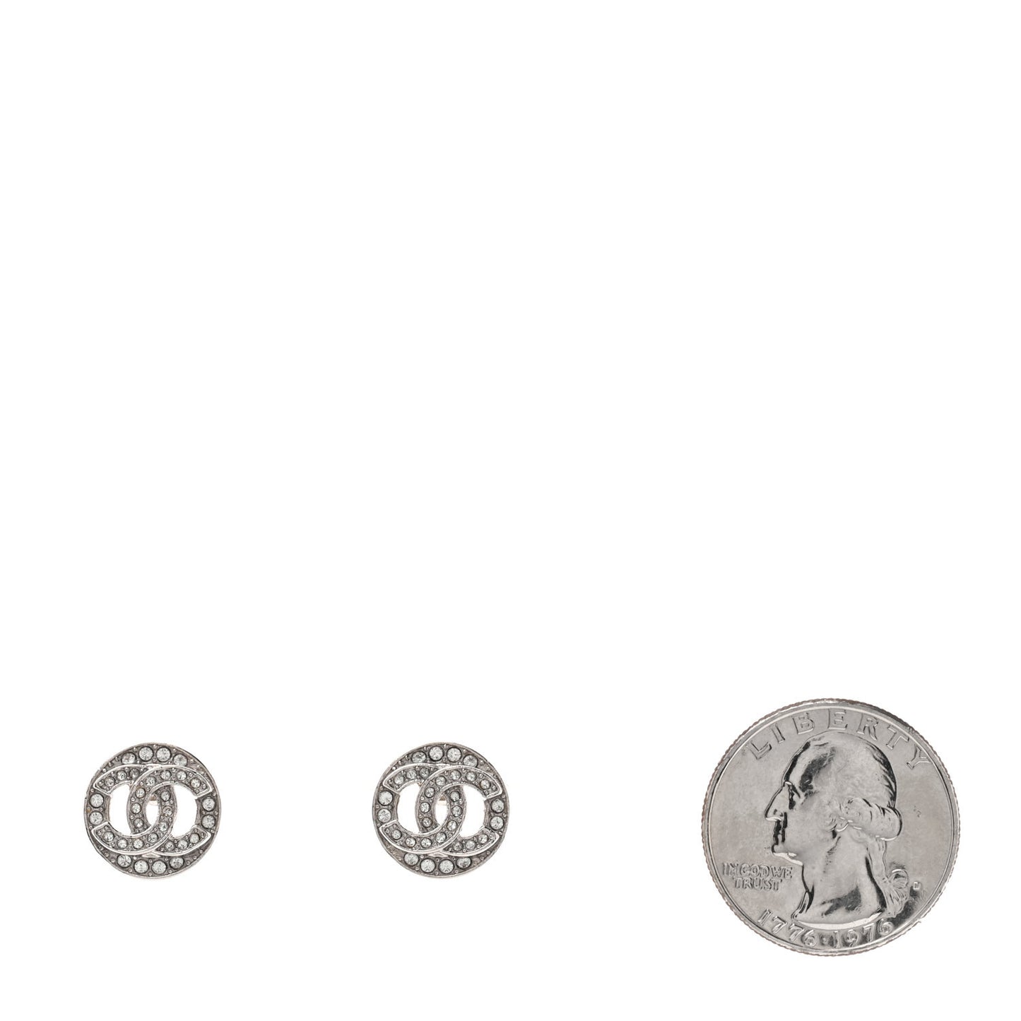 Crystal CC Round Earrings Silver