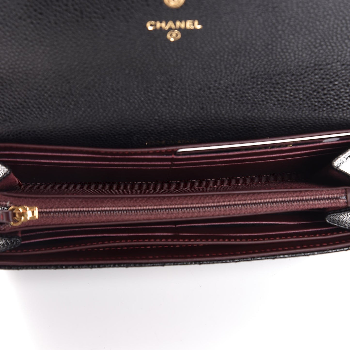 Caviar Quilted Large Gusset Flap Wallet Black