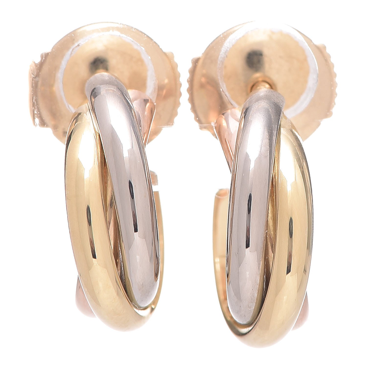 Cartier 18K Pink Yellow White Gold 13mm Trinity Hoop Earrings 1 of 8