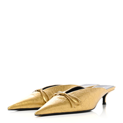 Balenciaga Metallic Textured Calfskin Pointed Toe Knife Mules 38.5 Gold 3 of 10