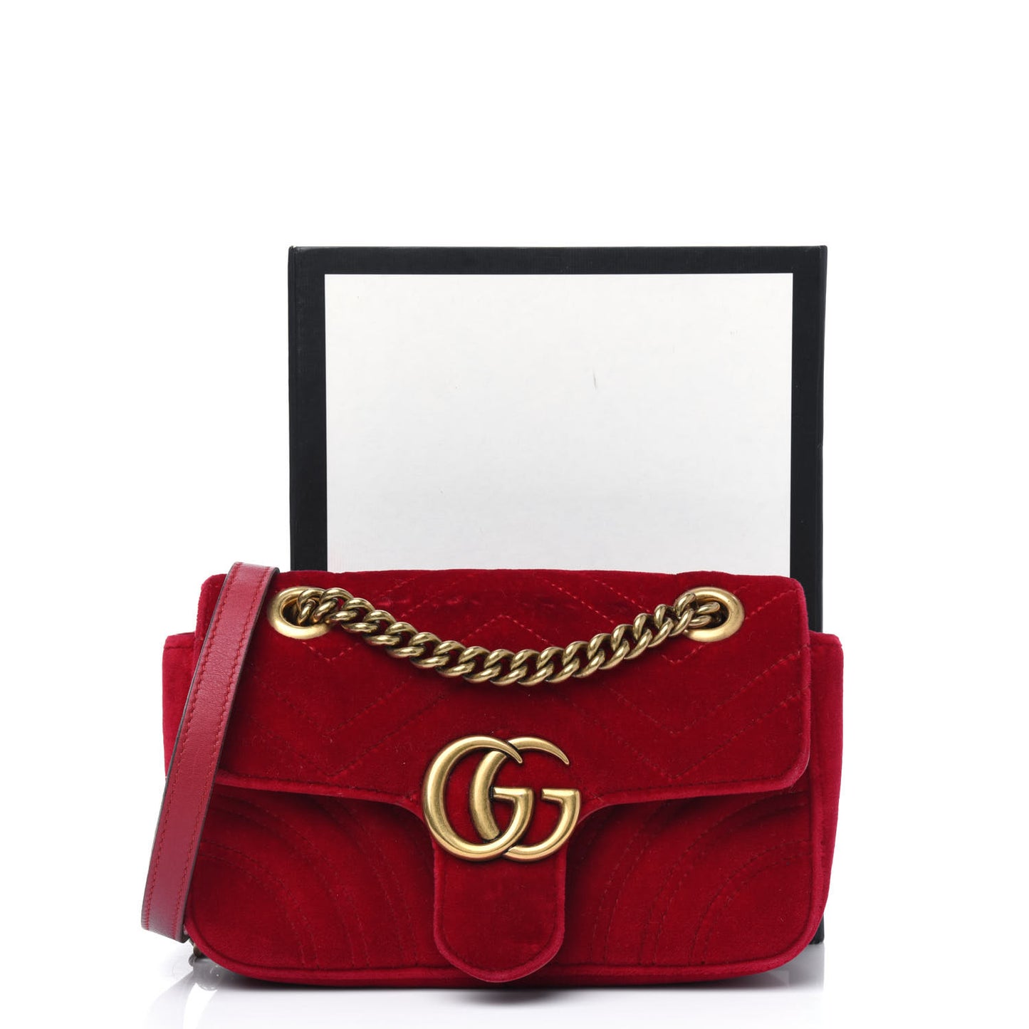 Velvet Matelasse Mini GG Marmont Shoulder Bag Hibiscus Red