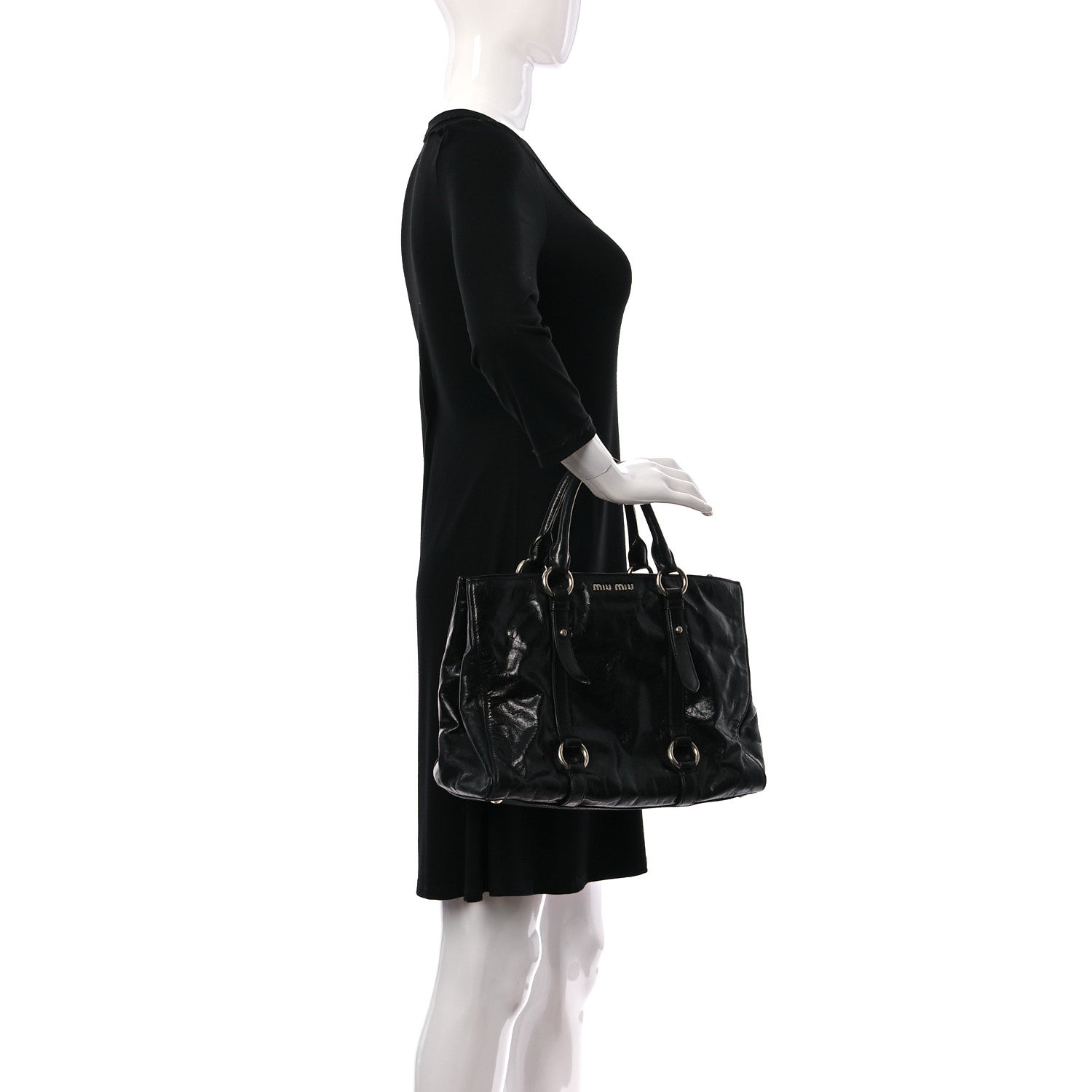 Miu Miu Vitello Shine Top Handle Satchel Black 2 of 11