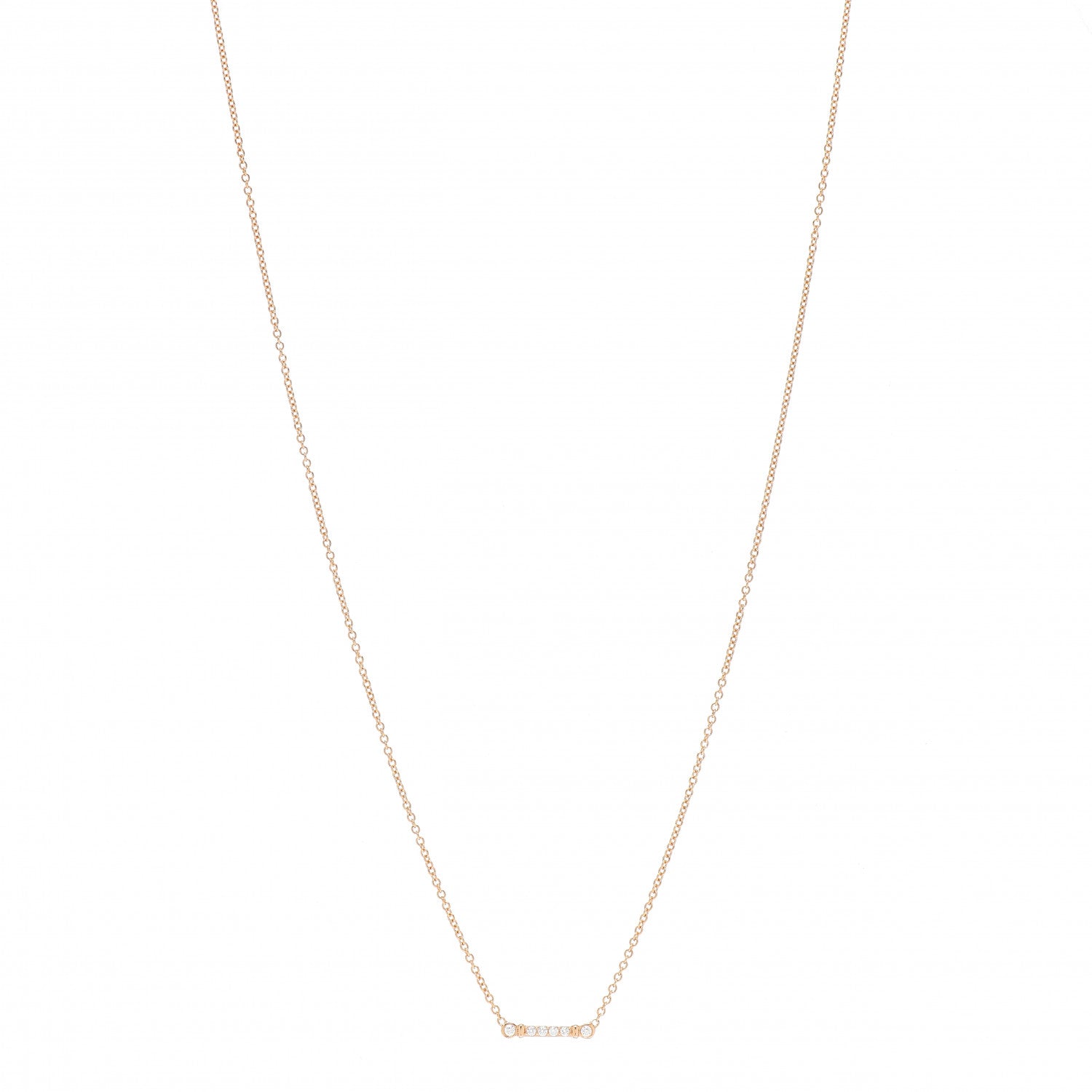 Tiffany 18K Rose Gold Diamond Fleur de Lis Key Bar Pendant Necklace 1 of 4