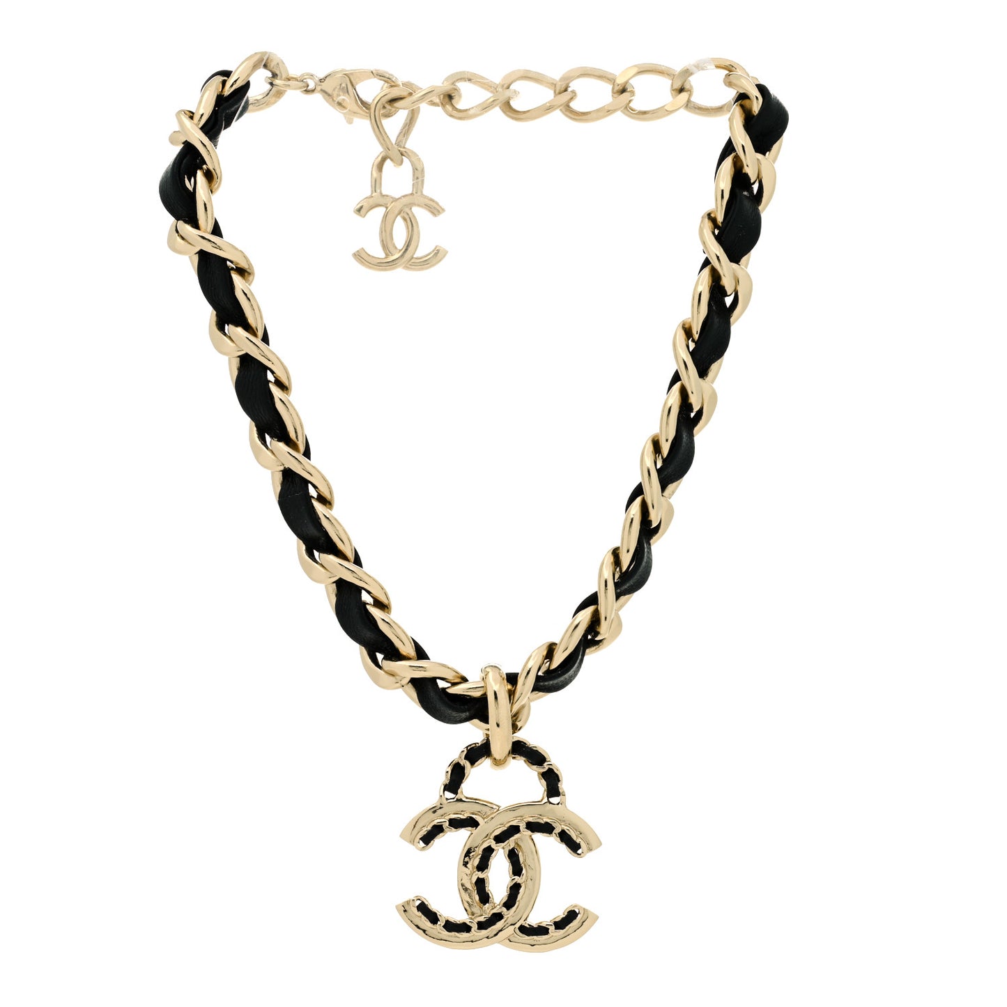 Metal Lambskin CC Choker Necklace Black Gold
