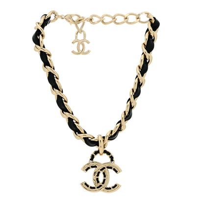 Chanel Metal Lambskin CC Choker Necklace Black Gold 3 of 4