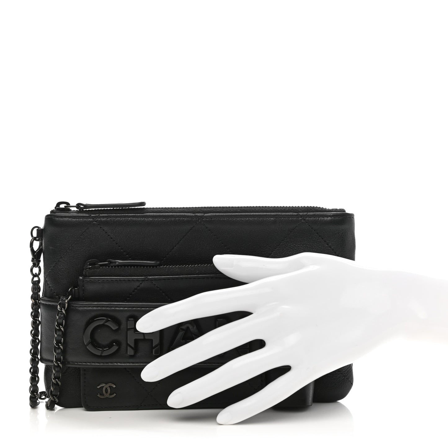 Lambskin Quilted Cosmetic Case With Strap So Black