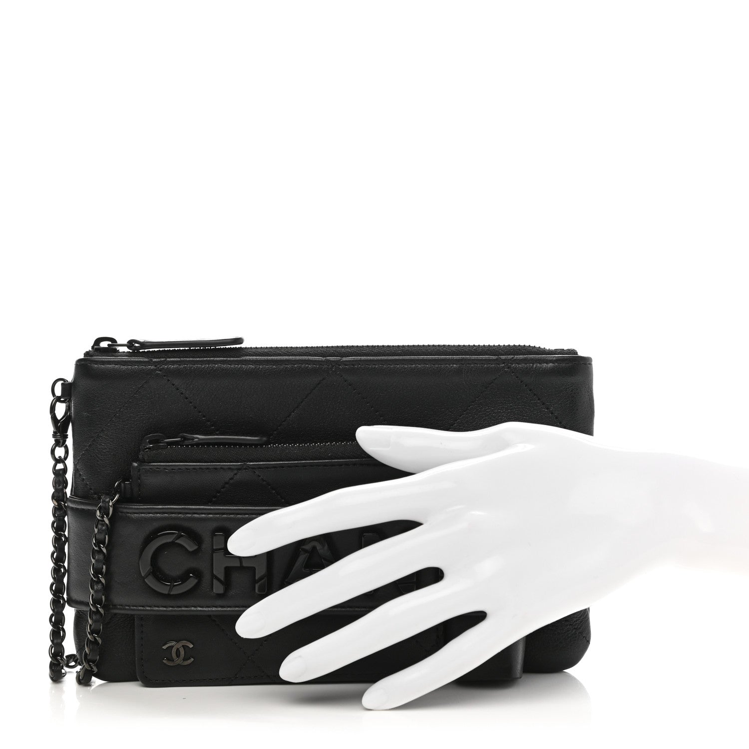 Chanel Lambskin Quilted Cosmetic Case With Strap So Black 2 of 7