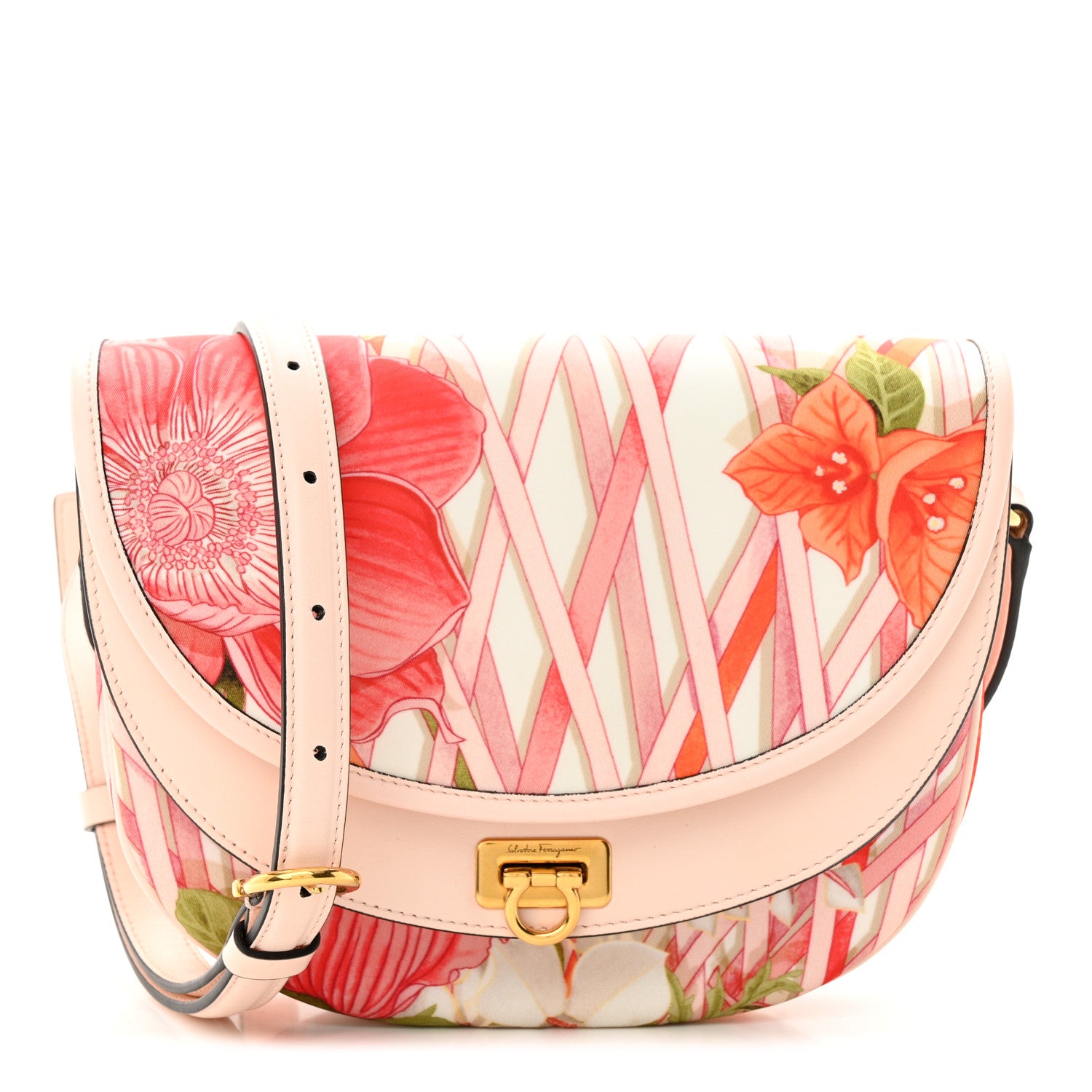 Salvatore Ferragamo SALVATORE FERRAGAMO Nylon Calfskin Vimini Travel Crossbody Bag Pink Lemonade 1 of 10