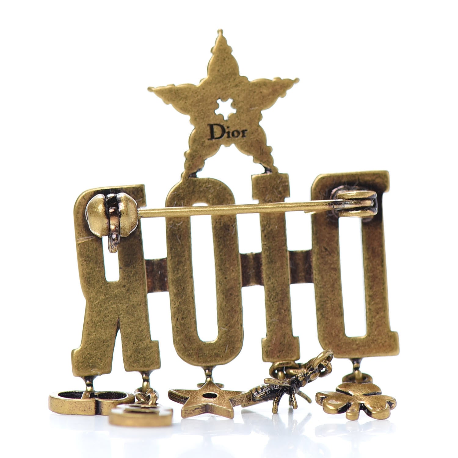 Christian Dior Metal Crystal Dio(r)evolution Logo Brooch Antique Gold 3 of 4