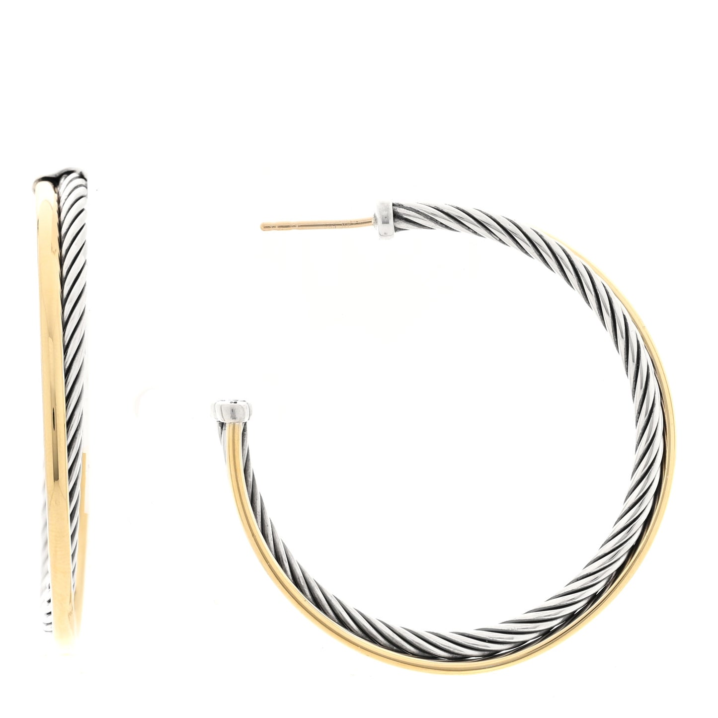 Sterling Silver 18K Yellow Gold 44mm Extra Large Crossover Cable Hoop Earrings