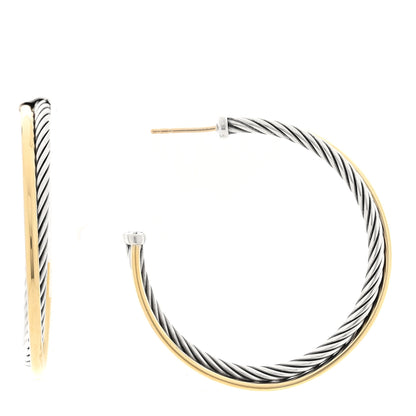 David Yurman Sterling Silver 18K Yellow Gold 44mm Extra Large Crossover Cable Hoop Earrings 1 of 4