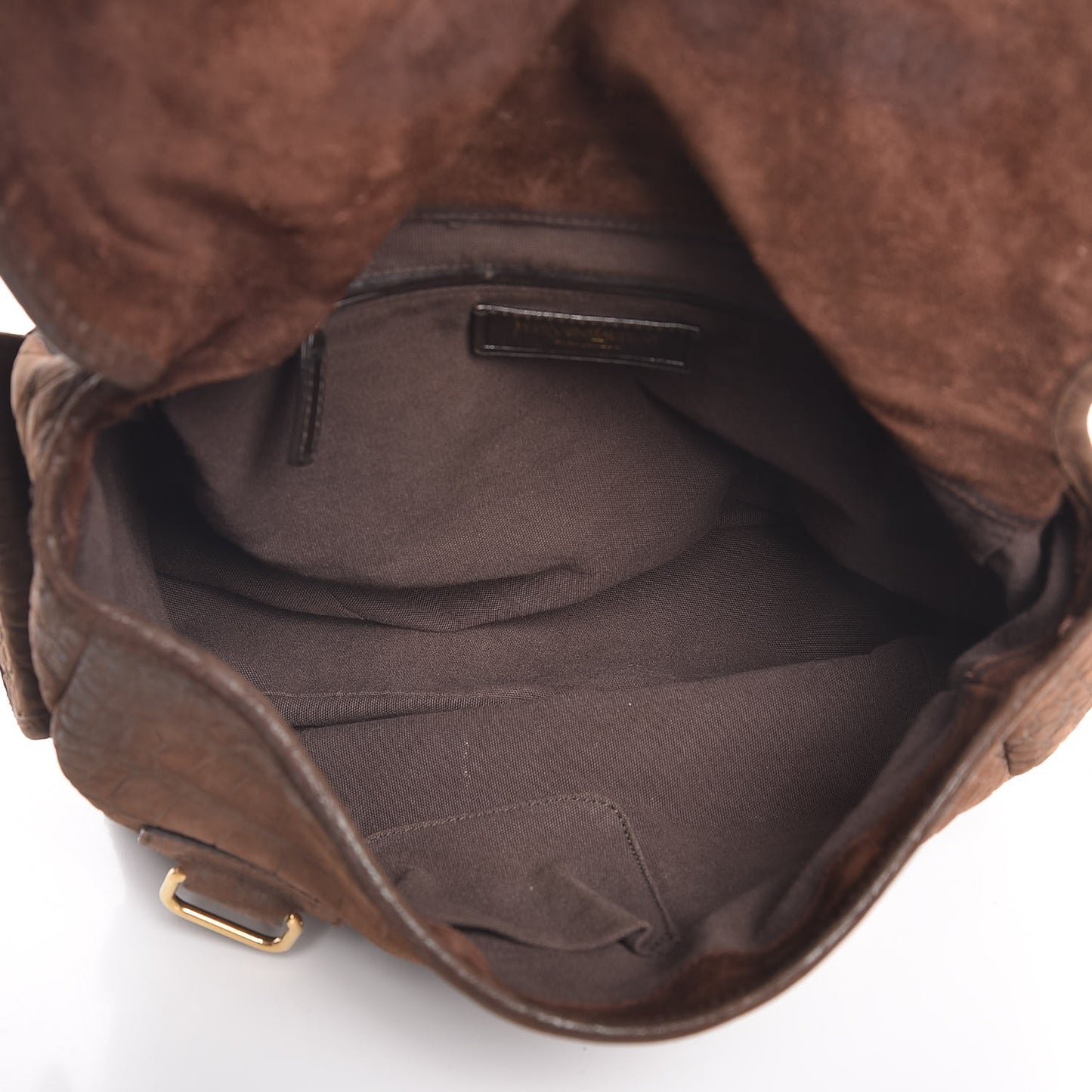 Crocodile Embossed Nubuck Besace Shoulder Bag Brown Sand