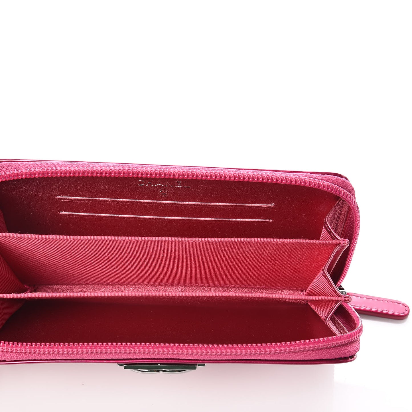 Metallic Patent Quilted Boy Zip Around Wallet Fuchsia