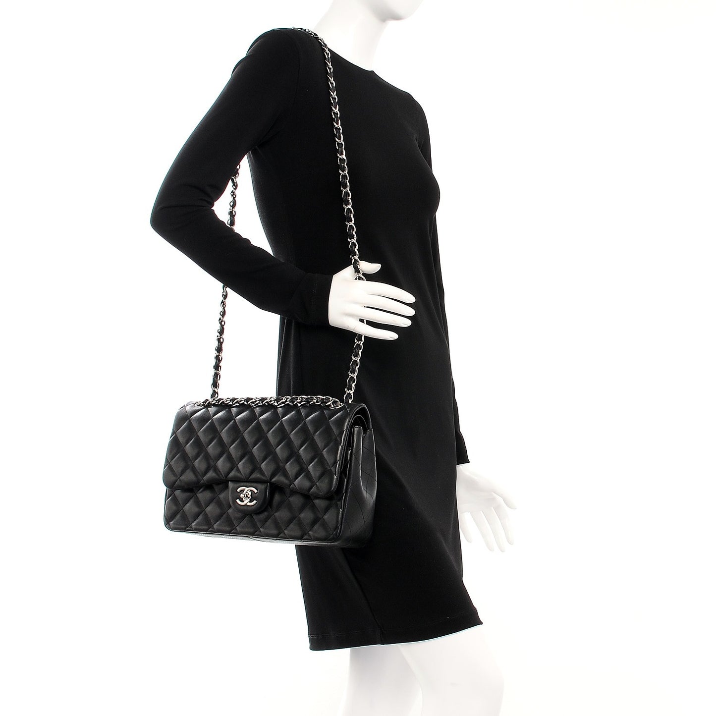 Lambskin Quilted Jumbo Double Flap Black