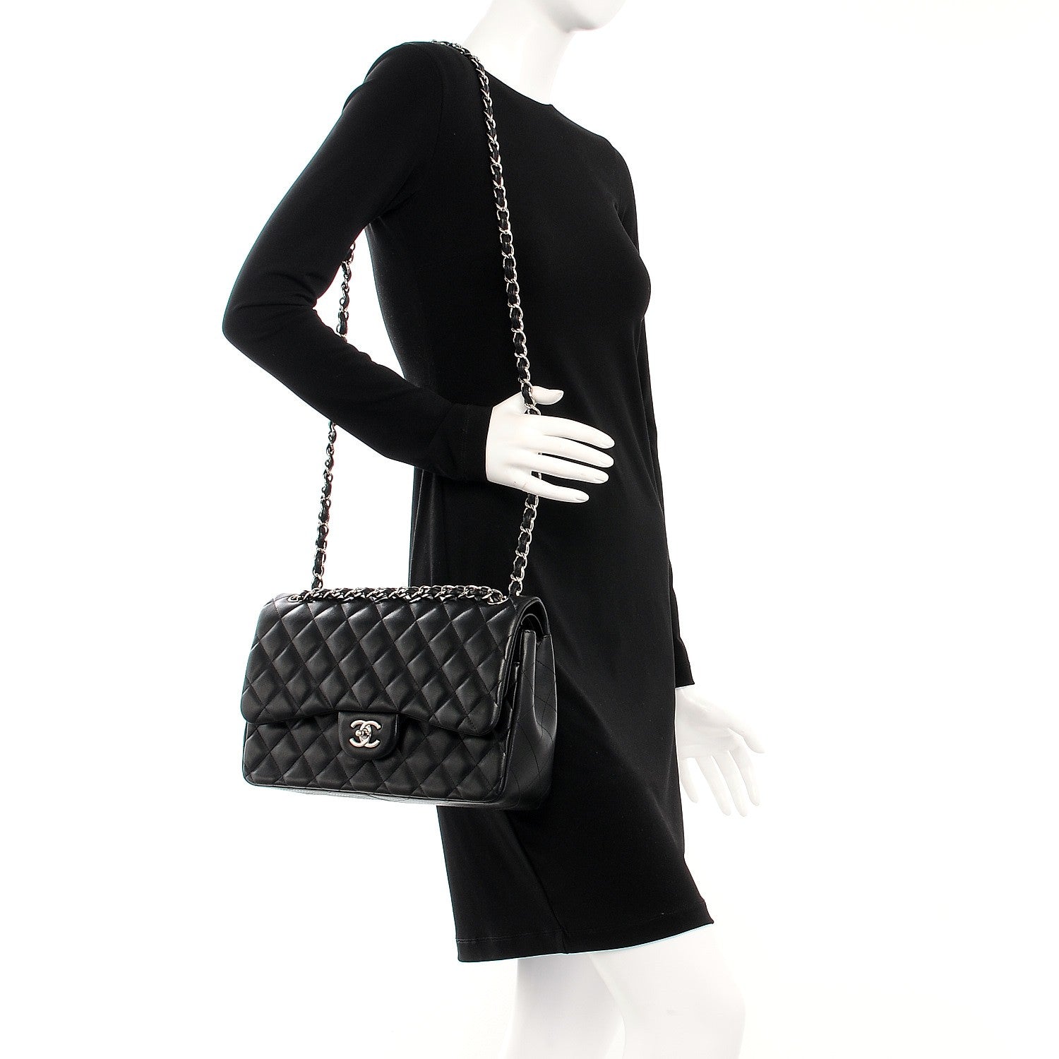 Chanel Lambskin Quilted Jumbo Double Flap Black 2 of 9