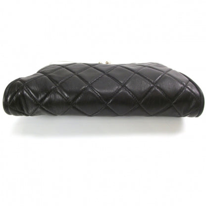 Chanel Lambskin Quilted Resin Pearl Clasp Clutch Black and White 4 of 11