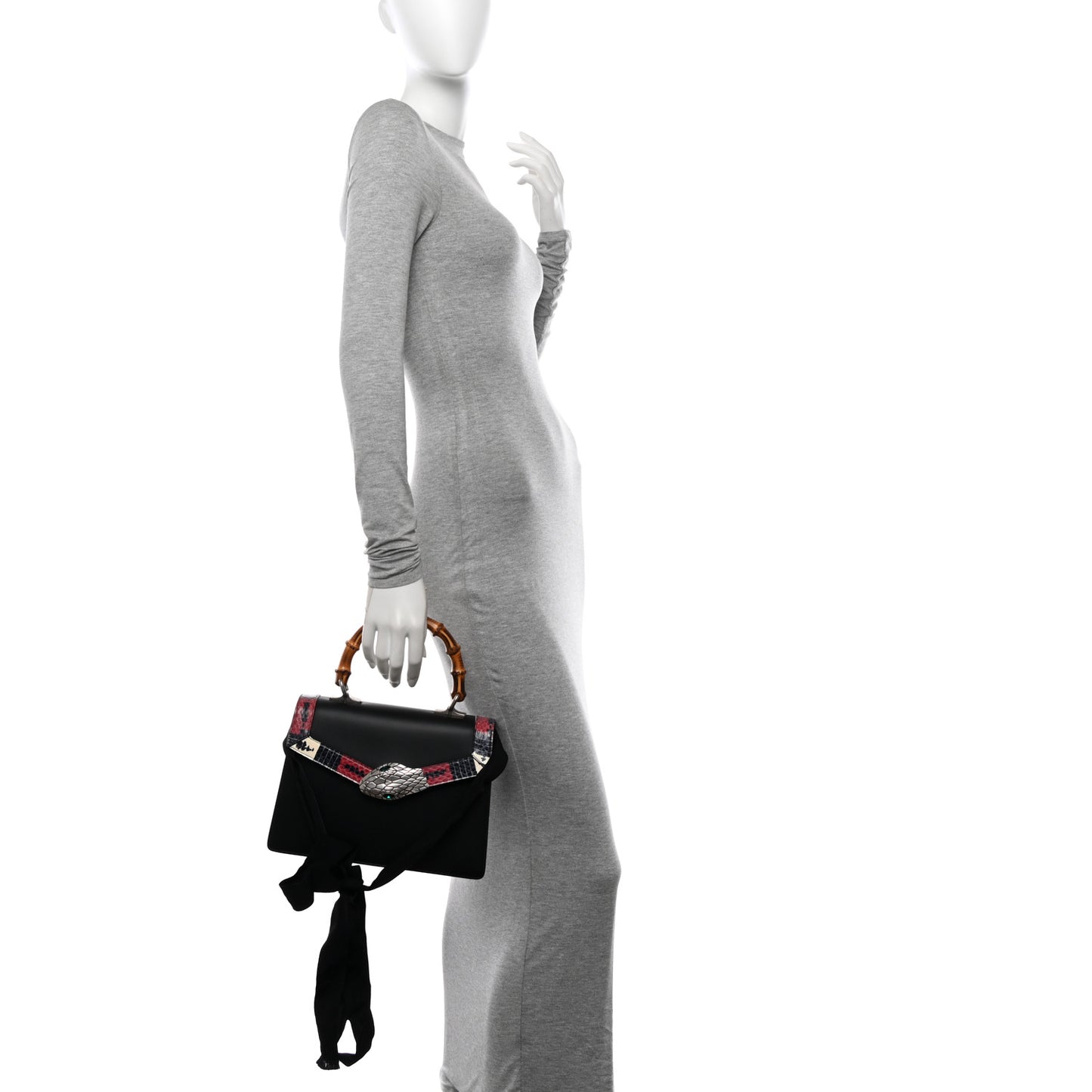 Calfskin Snakeskin Small Lilith Top Handle Bag Black