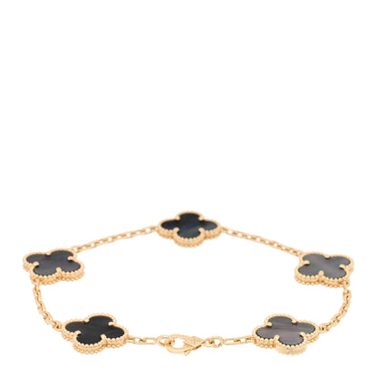 Van Cleef & Arpels 18K Yellow Gold Gray Mother of Pearl 5 Motifs Vintage Alhambra Bracelet 2 of 3