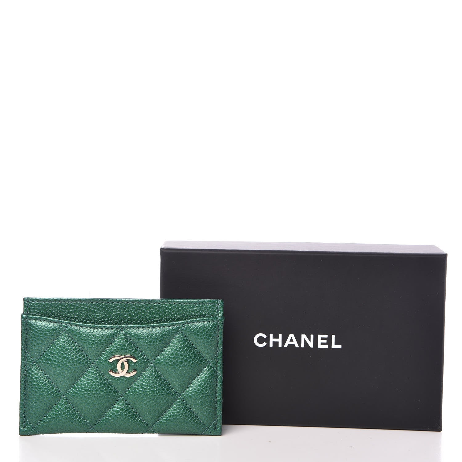 Chanel Metallic Caviar Quilted Card Holder Green 9 of 9