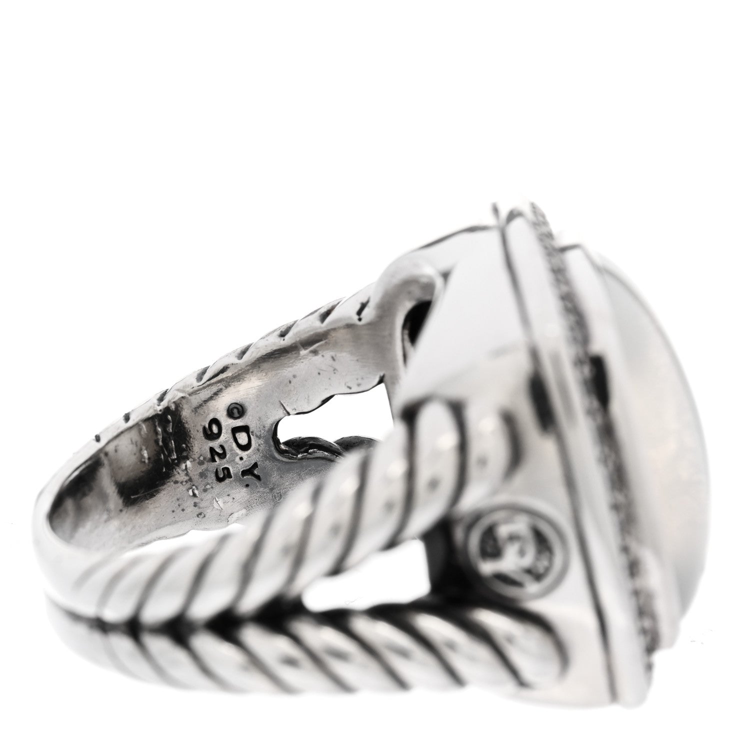 David Yurman Sterling Silver Diamond Mother of Pearl 17mm Albion Ring 60 9 5 of 6