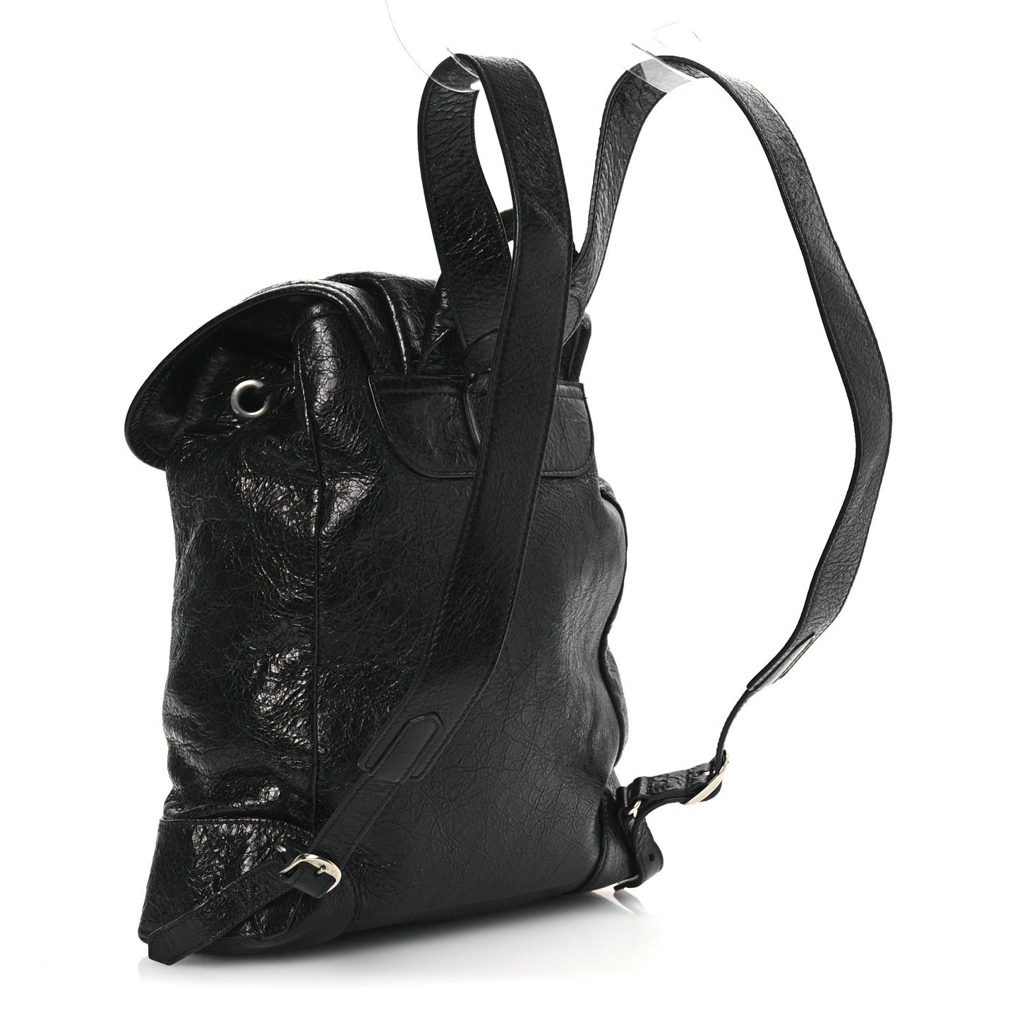 Agneau Silver Metallic Edge Hardware Backpack Black