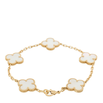 Van Cleef & Arpels 18K Yellow Gold Mother of Pearl 5 Motifs Vintage Alhambra Bracelet 2 of 5