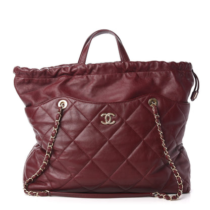 Chanel Lambskin Quilted Drawstring Shopping Bag Red 1 of 10