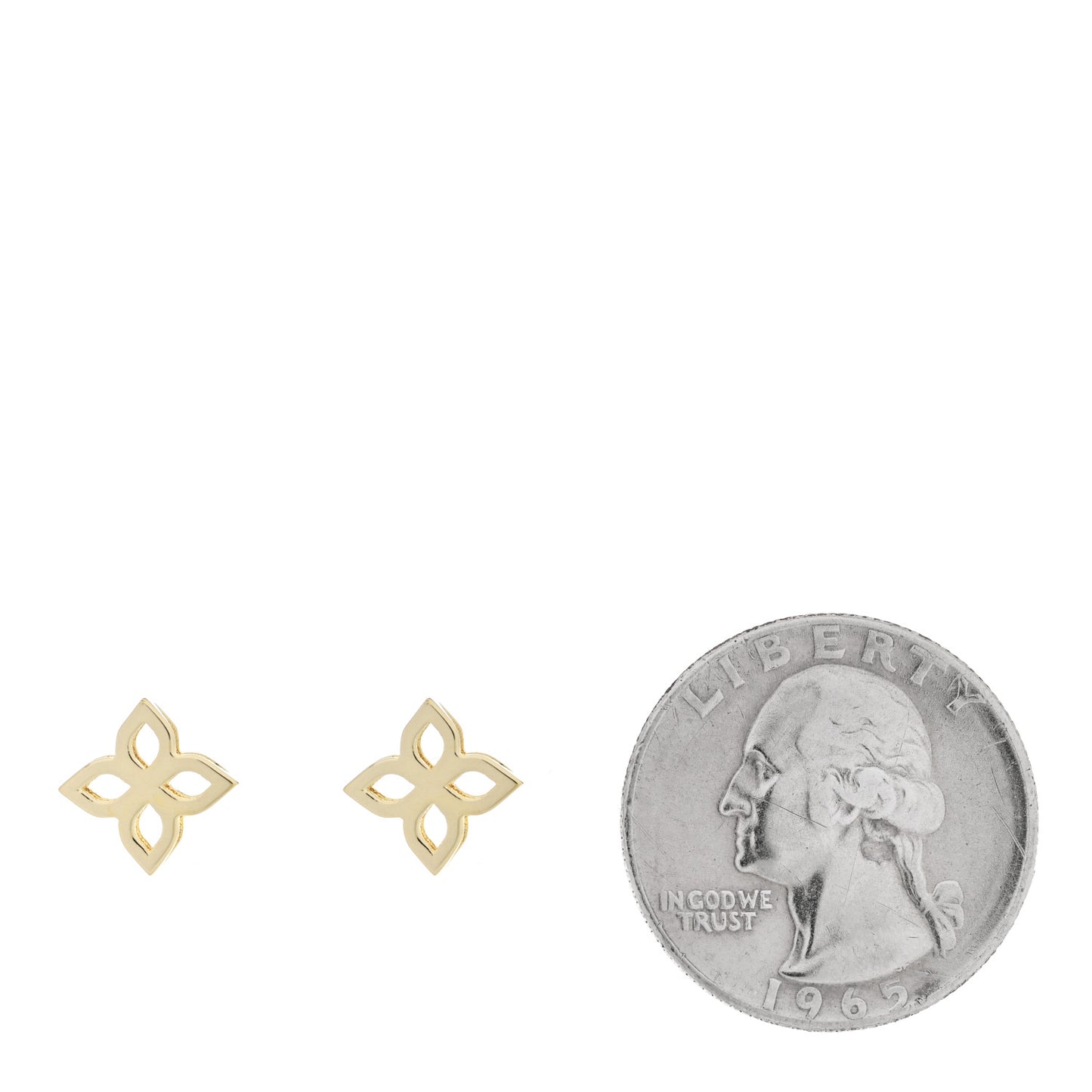 18K Yellow Gold Medium Princess Flower Outline Stud Earrings
