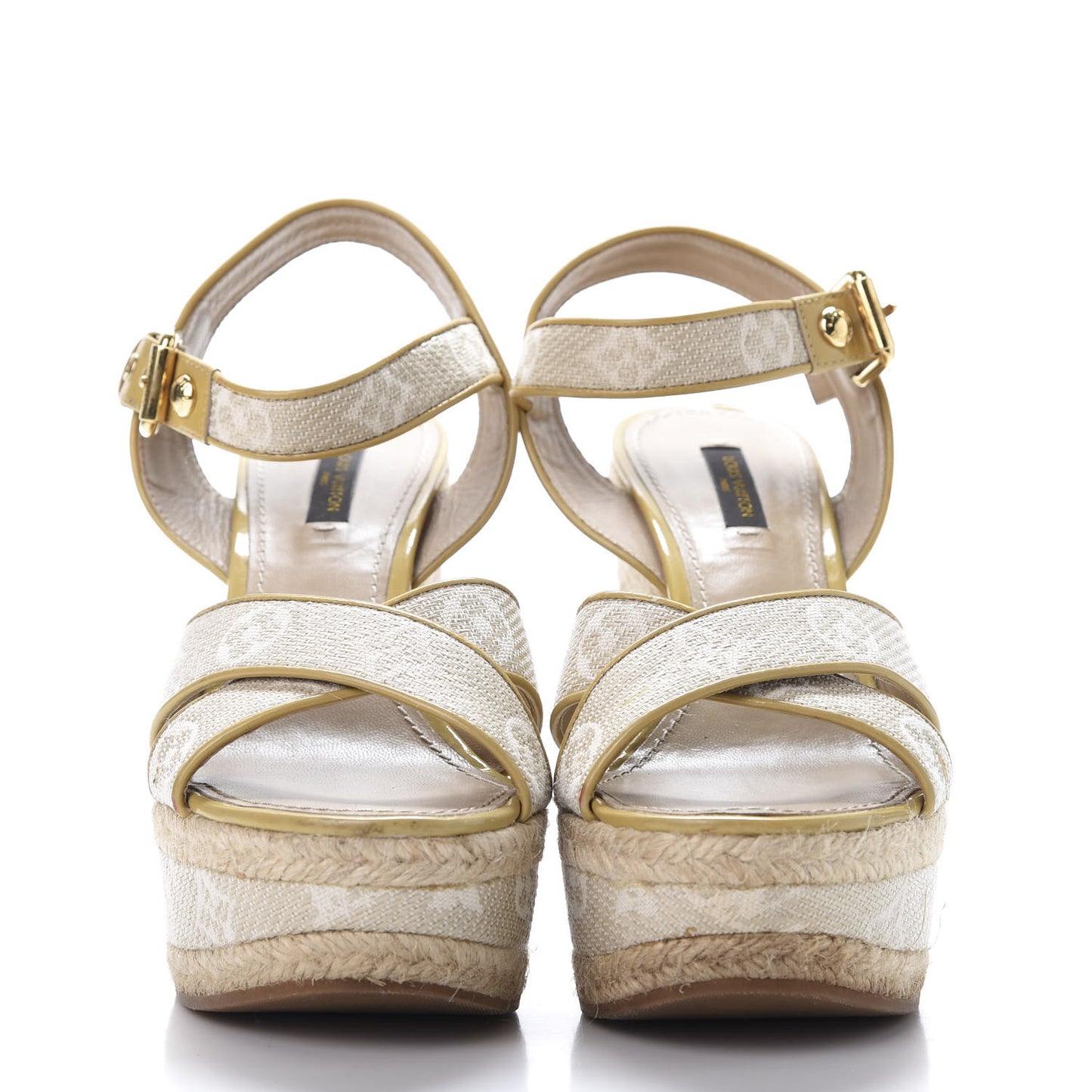 Canvas Monogram Nil Espadrille Wedge Sandals 38 Beige