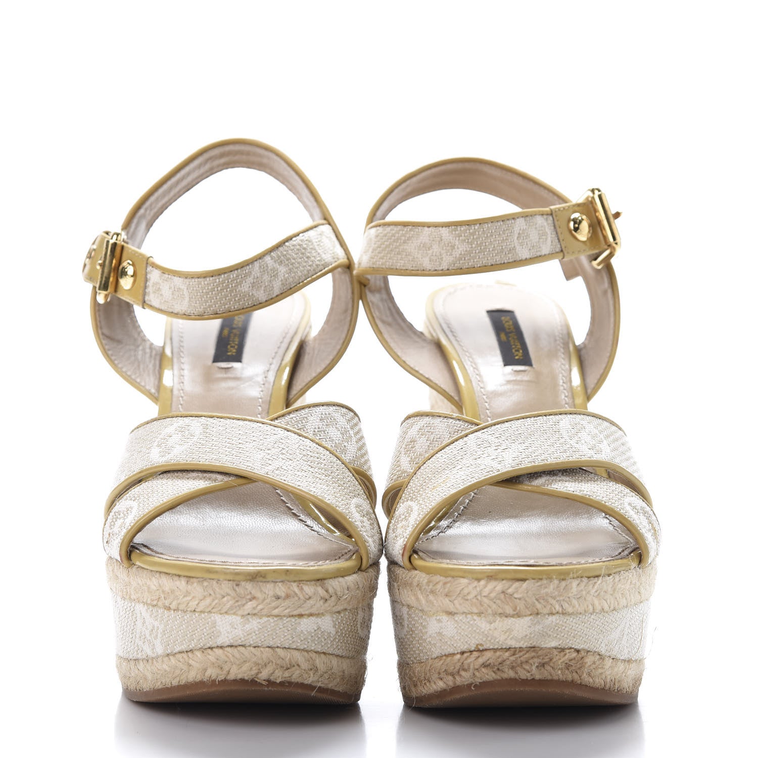 Louis Vuitton Canvas Monogram Nil Espadrille Wedge Sandals 38 Beige 3 of 13