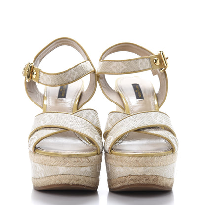 Louis Vuitton Canvas Monogram Nil Espadrille Wedge Sandals 38 Beige 3 of 13