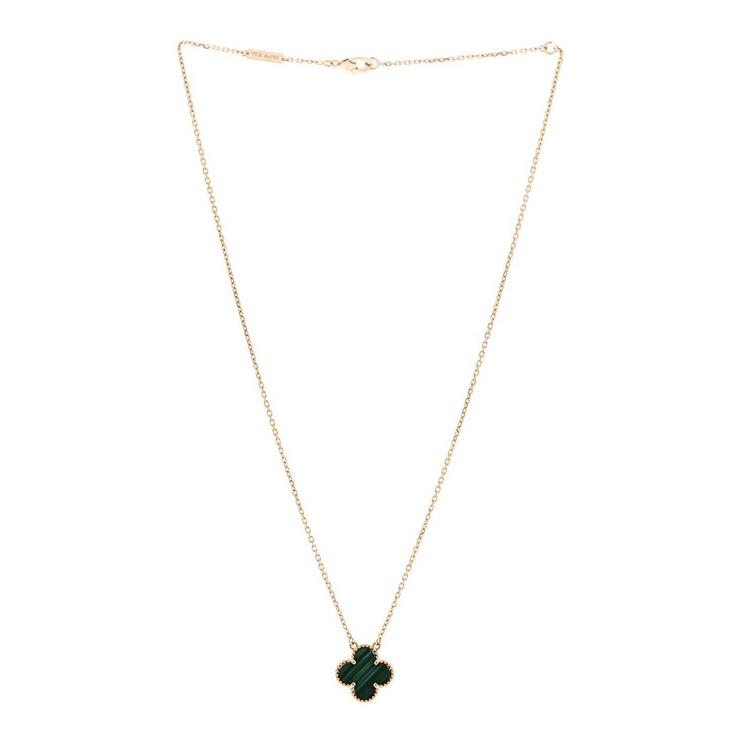 18K Yellow Gold Malachite Vintage Alhambra Pendant Necklace