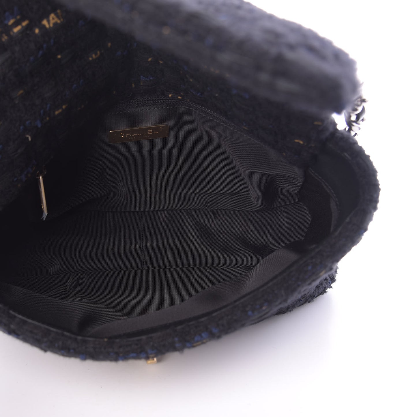 Tweed Quilted Large Chanel 19 Flap Black Navy Gold
