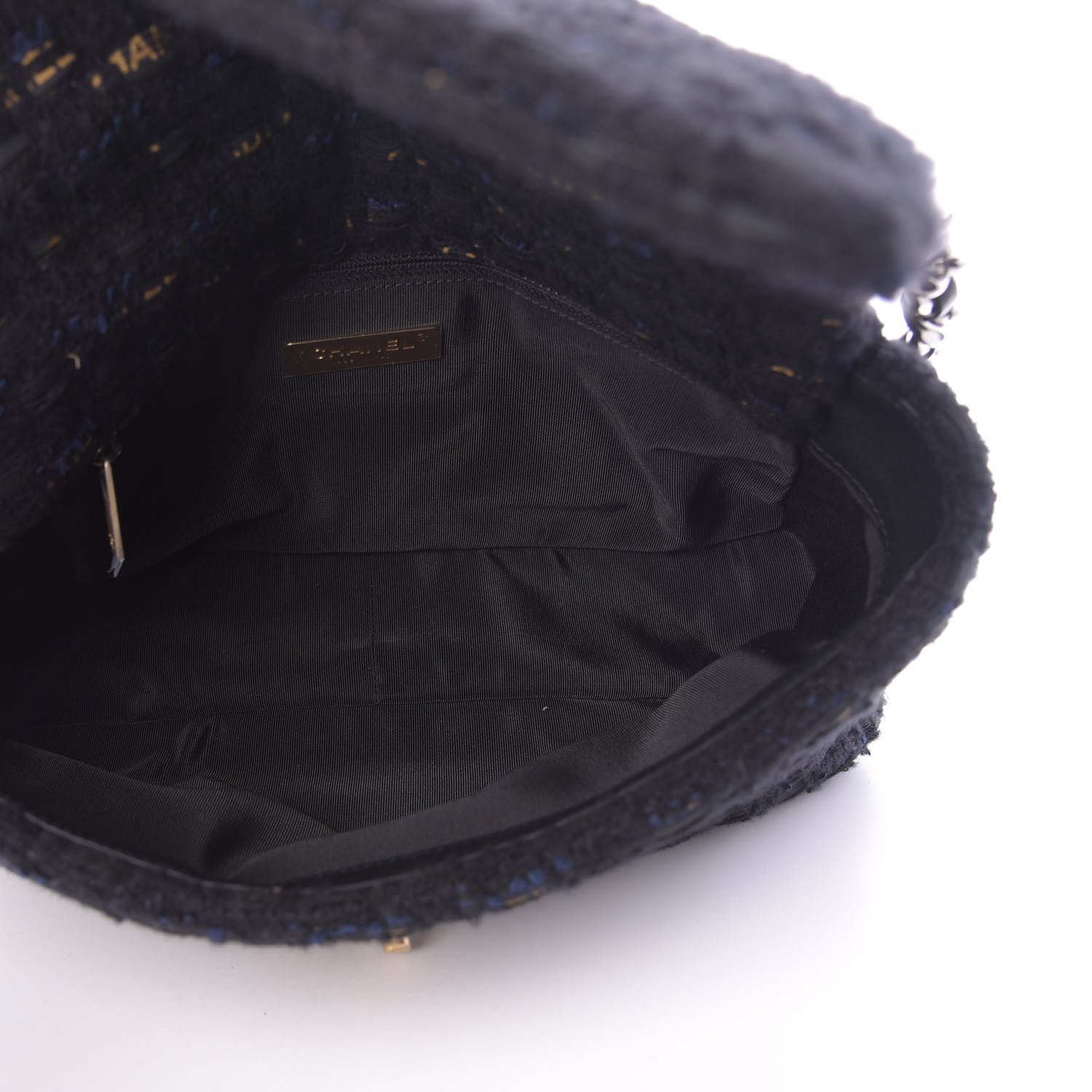 Chanel Tweed Quilted Large Chanel 19 Flap Black Navy Gold 5 of 11