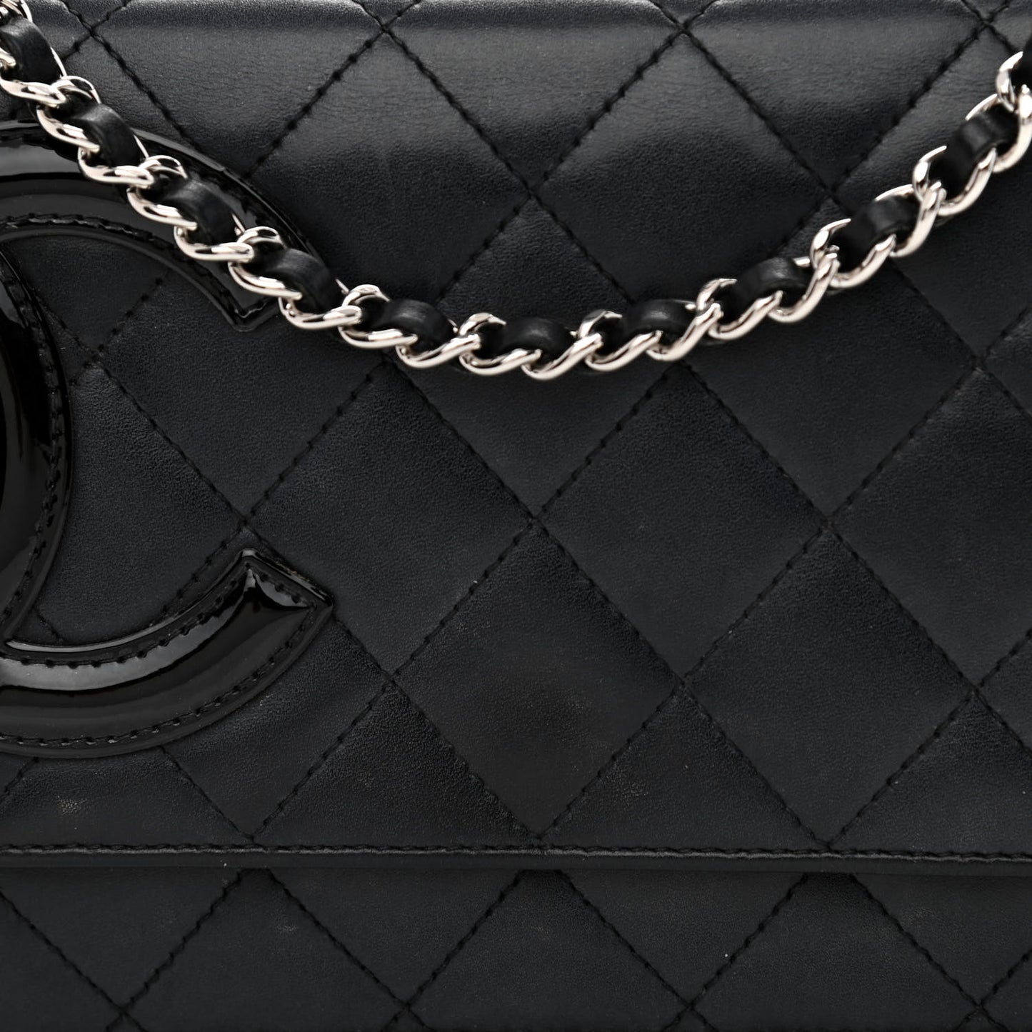 Calfskin Quilted Cambon Wallet On Chain WOC Black