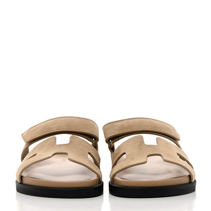 Hermes Suede Goatskin Womens Chypre Sandals 37 Beige Argile 2 of 10